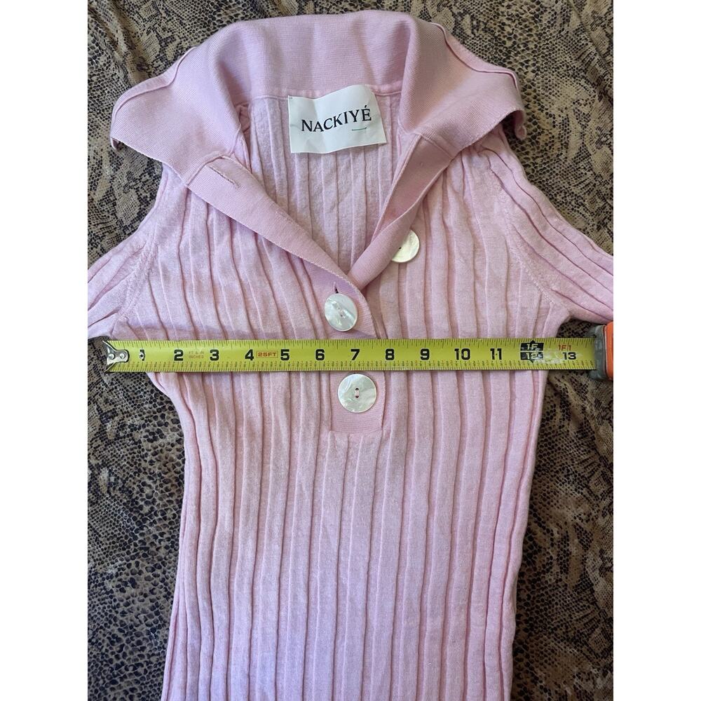 Nackiyé Sugarman Short Sleeve Knit Polo Point Collar Light Pink 100% Wool Sz S - Picture 6 of 6